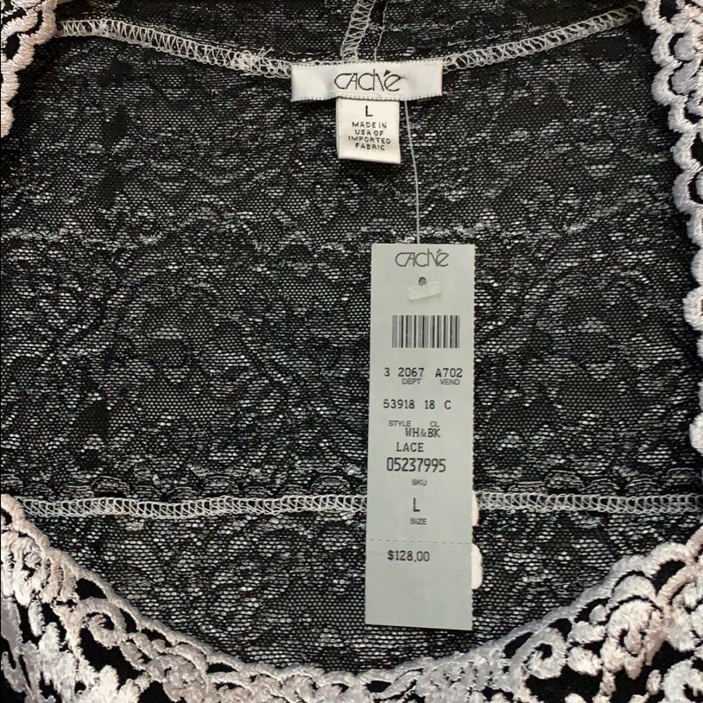 Nwt$128 Cache Gorgeous Stretch Top White&Black - image 5